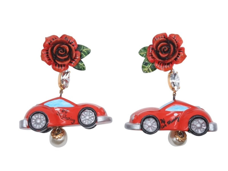 極美品 DOLCE&GABBANA ドルチェアンドガッバーナ イヤリング 重量約33.9g フェイクパール ラインストーン 薔薇 車 中古 4b006333