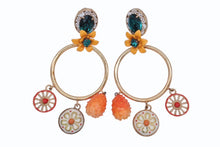 画像をギャラリービューアに読み込む, DOLCE&amp;GABBANA ドルチェアンドガッバーナ イヤリング フラワーモチーフ オレンジ マルチカラー ゴールド金具 美品 中古 4b006334