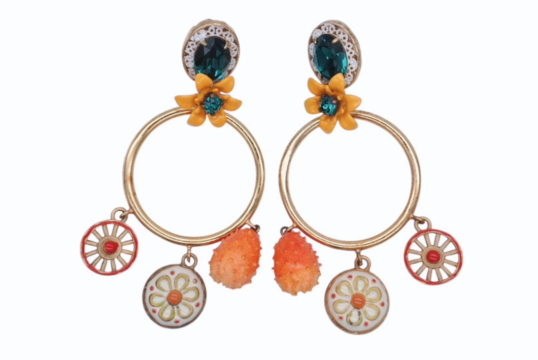 DOLCE&GABBANA ドルチェアンドガッバーナ イヤリング フラワーモチーフ オレンジ マルチカラー ゴールド金具 美品 中古 4b006334