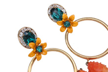 画像をギャラリービューアに読み込む, DOLCE&amp;GABBANA ドルチェアンドガッバーナ イヤリング フラワーモチーフ オレンジ マルチカラー ゴールド金具 美品 中古 4b006334