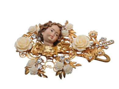 DOLCE&GABBANA ドルチェアンドガッバーナ ヘアクリップ ダッカール 重量約67.1g ブラス ラインストーン エンジェル 薔薇 美品 中古 4b006335