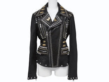 Load image into Gallery viewer, 極美品 GUCCI グッチ ダブルライダースジャケット スタッズ 刺繍 シープスキン ブラック サイズ38 中古 4b006347