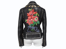 Load image into Gallery viewer, 極美品 GUCCI グッチ ダブルライダースジャケット スタッズ 刺繍 シープスキン ブラック サイズ38 中古 4b006347