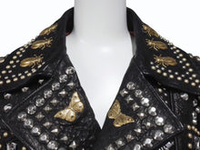 Load image into Gallery viewer, 極美品 GUCCI グッチ ダブルライダースジャケット スタッズ 刺繍 シープスキン ブラック サイズ38 中古 4b006347