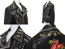 Load image into Gallery viewer, 極美品 GUCCI グッチ ダブルライダースジャケット スタッズ 刺繍 シープスキン ブラック サイズ38 中古 4b006347