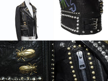 Load image into Gallery viewer, 極美品 GUCCI グッチ ダブルライダースジャケット スタッズ 刺繍 シープスキン ブラック サイズ38 中古 4b006347