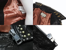Load image into Gallery viewer, 極美品 GUCCI グッチ ダブルライダースジャケット スタッズ 刺繍 シープスキン ブラック サイズ38 中古 4b006347