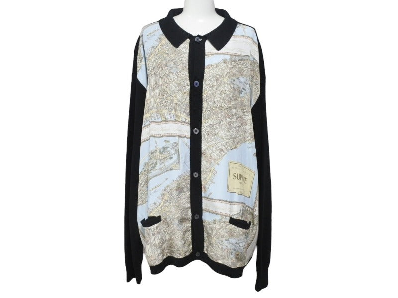 Supreme シュプリーム Silk Map Cardigan シルクマップカーディガン 23FW シェル アクリル ブラック サイズXL 美品 中古 4b006507
