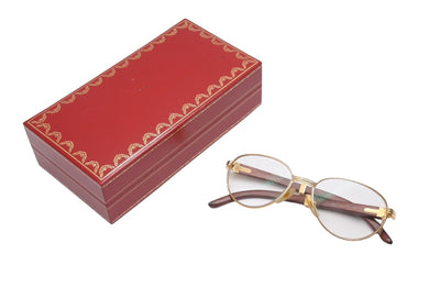 極美品 CARTIER カルティエ Giverny ジヴェルニー 眼鏡 135b サイズ52◻︎16 ウッドテンプル ゴールド シルバー 度入り 中古 4b006523