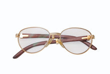 画像をギャラリービューアに読み込む, 極美品 CARTIER カルティエ Giverny ジヴェルニー 眼鏡 135b サイズ52◻︎16 ウッドテンプル ゴールド シルバー 度入り 中古 4b006523
