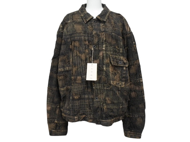 新品未使用 KAPITAL キャピタル 25SS BLACK TEA-CORE BORO SPRING 1ST JKT ボロ ジャケット ブラック コットン EK-1694LJ サイズXXL 中古 4b006594