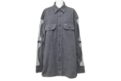 極美品 KAPITAL キャピタル GRANDRELLE 2TONES BONE PATCH VENTILATOR WORKSHIRT 長袖シャツ K2504LS143 サイズXL チャコール 中古 4b006595