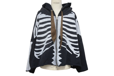 新品未使用 KAPITAL キャピタル 25SS 裏毛 デビルフードブルゾン パーカー ブラック ボーン 骨 K2504LC156 シルバー金具 サイズF 中古 4b006596