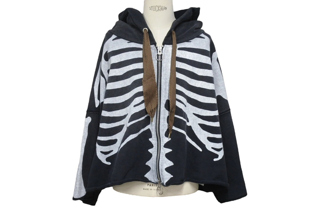 新品未使用 KAPITAL キャピタル 25SS 裏毛 デビルフードブルゾン パーカー ブラック ボーン 骨 K2504LC156 シルバー金具 サイズF 中古 4b006596