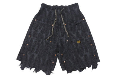 極美品 KAPITAL キャピタル 12OZ MAGPIE DENIM W-KNEE EASY SHORT PANTS デニムショーツ K2503SP025 サイズXL ブラック 中古 4b006598