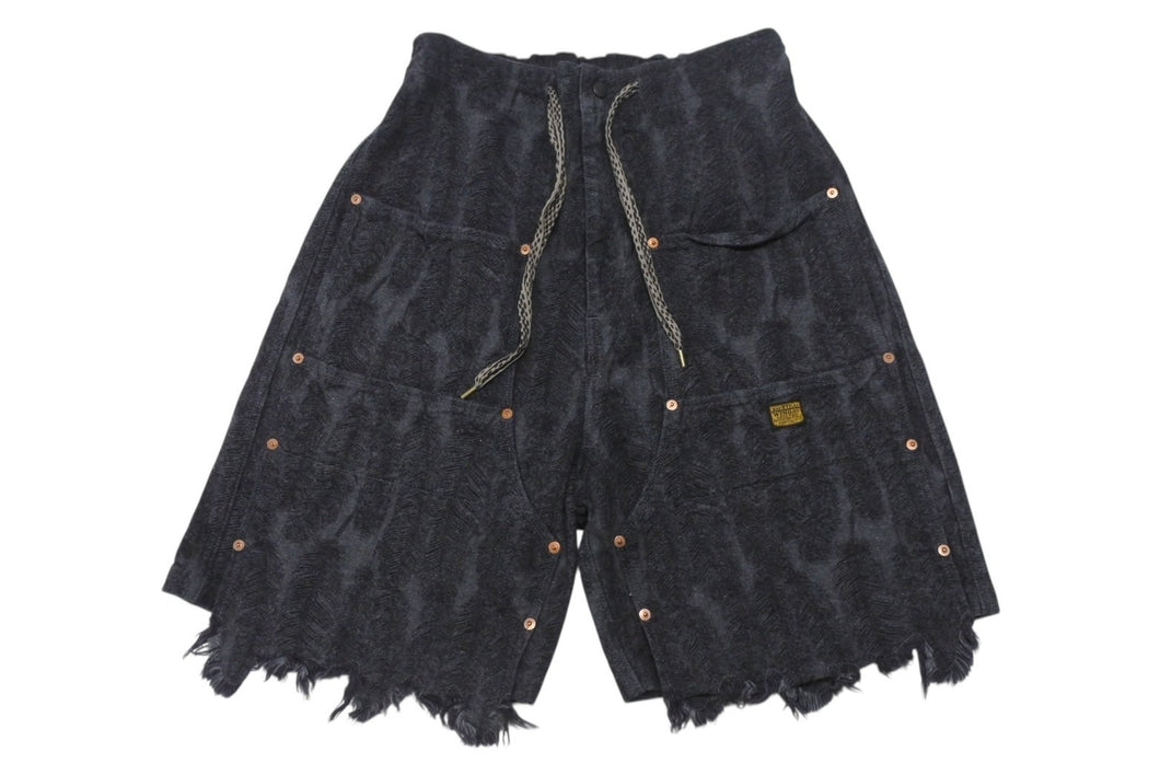 極美品 KAPITAL キャピタル 12OZ MAGPIE DENIM W-KNEE EASY SHORT PANTS デニムショーツ K2503SP025 サイズXL ブラック 中古 4b006598