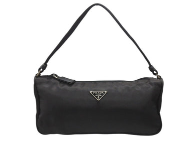 PRADA プラダ ハンドバッグ アクセサリーポーチ トライアングルロゴ イタリア製 ナイロン ブラック シルバー金具 美品 中古 4b006625