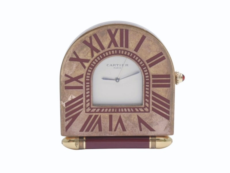CARTIER カルティエ 折り畳み式 トラベル クロック A10 置き時計 357203697 フランス製 ワインレッド アンティークゴールド金具 美品 中古