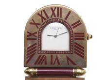 画像をギャラリービューアに読み込む, CARTIER カルティエ 折り畳み式 トラベル クロック A10 置き時計 357203697 フランス製 ワインレッド アンティークゴールド金具 美品 中古