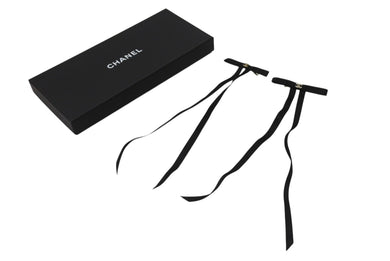 新品未使用 CHANEL シャネル ヘアアクセサリー バレッタ ココマーク 25P刻印 AAA839 サテン シルク ブラック 中古 4b006711