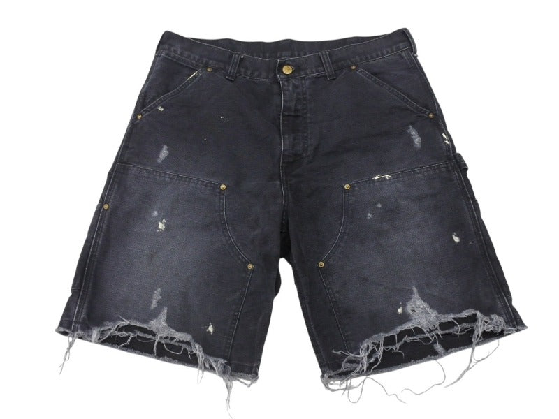 極美品 Saint Michael セントマイケル ダブルニー デニムショーツ ダメージ加工 SM-HR8-0000-071 ブラック コットン サイズM 中古 4b006718