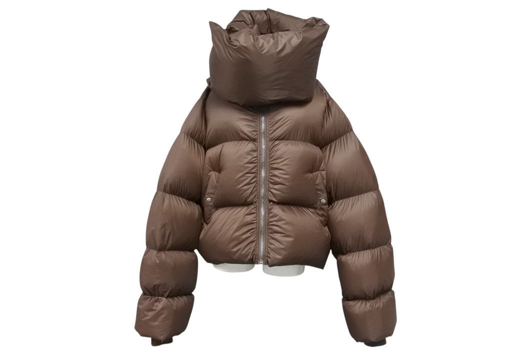 極美品 RICK OWENS リックオウエンス Funnel Neck Padded Jacket ファンネルネック ダウンジャケット YZERR着用 ブラウン サイズ48 中古 4b005879