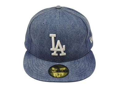 NEW ERA ニューエラ LA ロサンゼルスドジャース キャップ 帽子 デニム ポリエステル ブルー サイズ7 3/8 (58.7cm) 美品 中古 4b006740