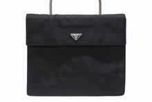画像をギャラリービューアに読み込む, PRADA プラダ ハンドバッグ トライアングルロゴ B7003 メタルハンドル テスート ブラック 美品 中古 4b006760