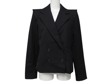 極美品 MARC JACOBS マークジェイコブス ダブルテーラードジャケット AS0204 サイズ2 ストライプ ウール ブラック ショート丈 中古 4b006766