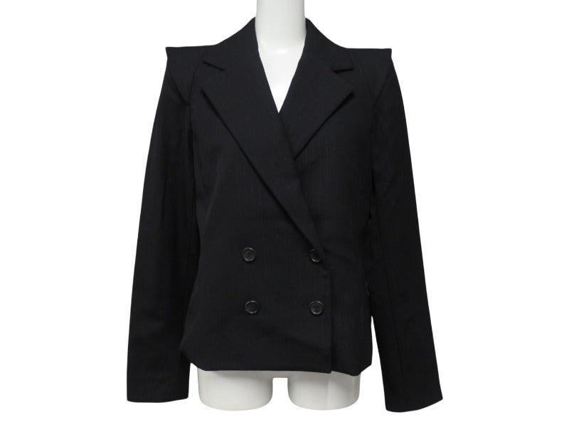 極美品 MARC JACOBS マークジェイコブス ダブルテーラードジャケット AS0204 サイズ2 ストライプ ウール ブラック ショート丈 中古 4b006766