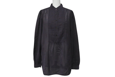 MIUMIU ミュウミュウ 長袖ノーカラーシャツ ETB2340 サイズ44 シェルボタン ウール ナイロン チャコール系 美品 中古 4b006767