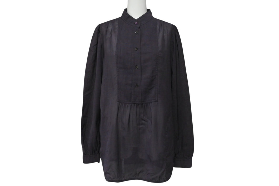 MIUMIU ミュウミュウ 長袖ノーカラーシャツ ETB2340 サイズ44 シェルボタン ウール ナイロン チャコール系 美品 中古 4b006767