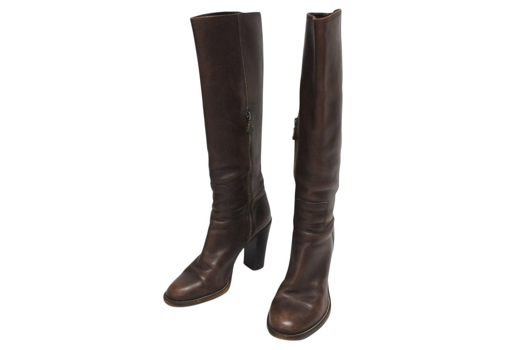 MIUMIU ミュウミュウ ロング ブーツ vero cuoio ブラウン サイズ39 イタリア製 レザー 美品 中古 4b006773