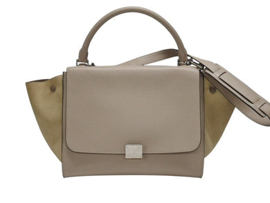 極美品 CELINE セリーヌ ハンドバッグ 2WAY ショルダーバッグ トラペーズ ベージュ レザー シルバー金具 中古 4b006803