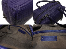 画像をギャラリービューアに読み込む, 極美品 BOTTEGA VENETA ボッテガヴェネタ イントレチャート 2WAY ミニ ボストンバッグ パープル ブルー 中古 4b006804