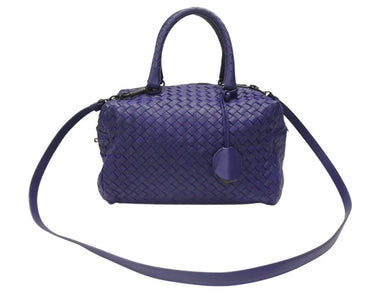 極美品 BOTTEGA VENETA ボッテガヴェネタ イントレチャート 2WAY ミニ ボストンバッグ パープル ブルー 中古 4b006804