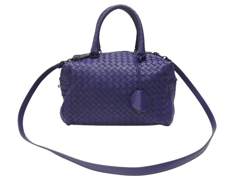 極美品 BOTTEGA VENETA ボッテガヴェネタ イントレチャート 2WAY ミニ ボストンバッグ パープル ブルー 中古 4b006804