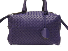 画像をギャラリービューアに読み込む, 極美品 BOTTEGA VENETA ボッテガヴェネタ イントレチャート 2WAY ミニ ボストンバッグ パープル ブルー 中古 4b006804