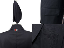 画像をギャラリービューアに読み込む, THOM BROWN トムブラウン コート テーラードジャケット コットン トリコロールカラー ブラック 黒 美品 中古 4b006894