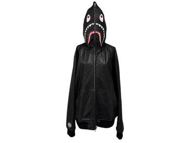 A BATHING APE アベイシングエイプ シャークフルジップジャケット 1I80-140-013 ブラック シープスキン サイズL 美品 中古 4b006897