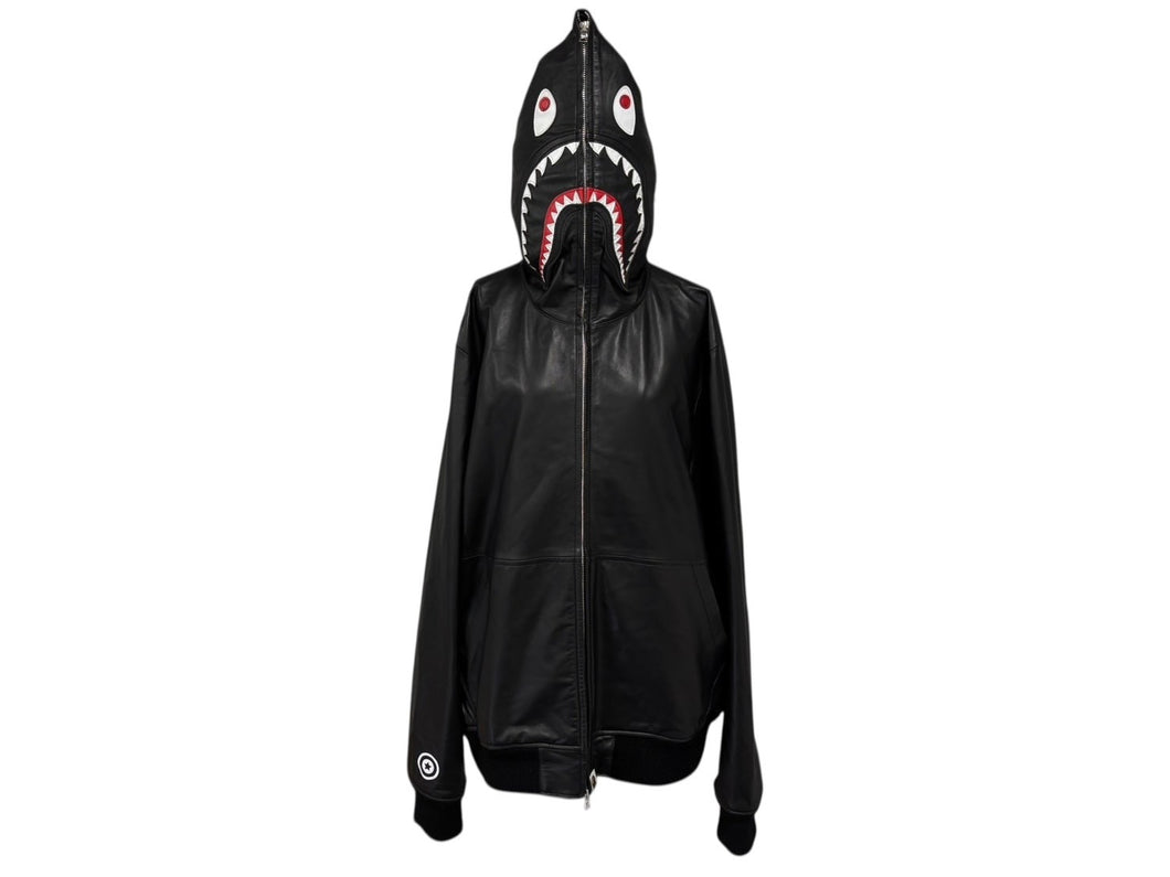 A BATHING APE アベイシングエイプ シャークフルジップジャケット 1I80-140-013 ブラック シープスキン サイズL 美品 中古 4b006897