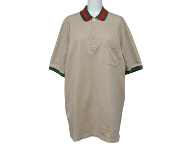 GUCCI グッチ Polo Shirt シェリーライン ストレッチポロシャツ サイズL ベージュ コットン 美品 中古 4b006900