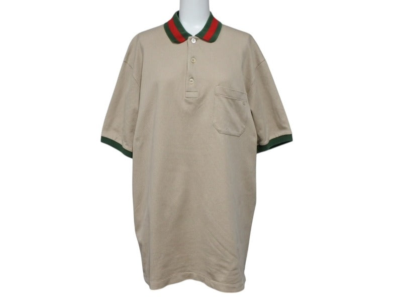 GUCCI グッチ Polo Shirt シェリーライン ストレッチポロシャツ サイズL ベージュ コットン 美品 中古 4b006900