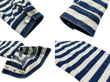 Load image into Gallery viewer, PRADA プラダ ロゴプレートボーダークロップドデニムジャケット GFB288 サイズ42 ホワイト ブルー 美品 中古 4b006947