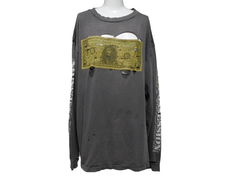 SAINT MICHAEL セントマイケル × 河村康輔 長袖 Tシャツ SM-A22-0000-083 サイズL チャコール プリント 中古 4b006956