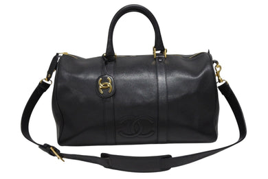 CHANEL シャネル ココマーク 2WAYバッグ ボストンバッグ ショルダーバッグ 3番台 キャビアスキン ブラック ゴールド金具 美品 中古 4b006989