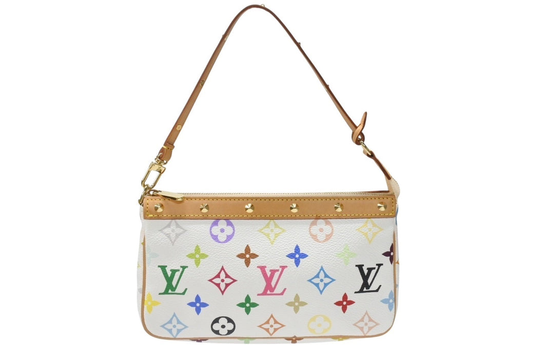 新品同様 LOUIS VUITTON ルイヴィトン ポシェット アクセソワール アクセサリーポーチ M92649 モノグラム マルチカラー 村上隆 中古 4b007020
