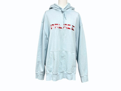 PALACE パレス パーカー フーディ 刺繍ロゴ コットン ライトブルー レッド ロゴ刺繍 背面プリント サイズL 美品 中古 4b007032
