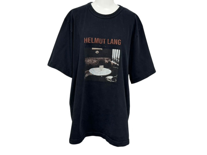 HELMUT LANG ヘルムートラング ロゴプリント半袖Ｔシャツ ブラック コットン サイズL CA52192 美品 中古 4b007064