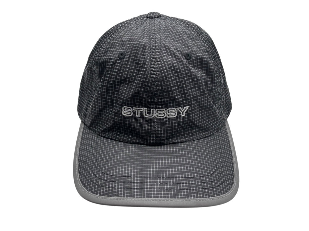 STUSSY ステューシー 軽量ナイロンキャップ チェック柄 ダークグレー ナイロン ポリエステル 美品 中古 4b007068